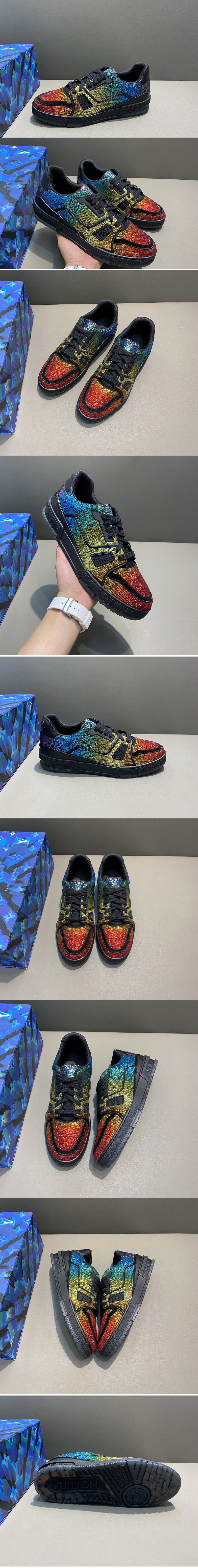 Replica Louis Vuitton 1A5YLO LV Trainer sneaker in multi-colored strass