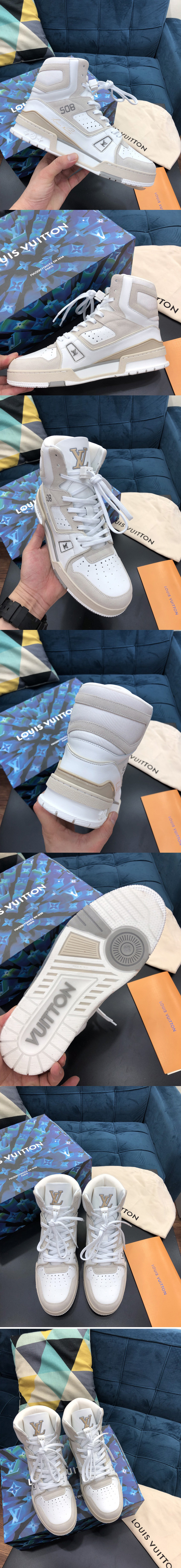 Replica Louis Vuitton 1A7P25 LV Trainer sneaker boot in White Calf leather