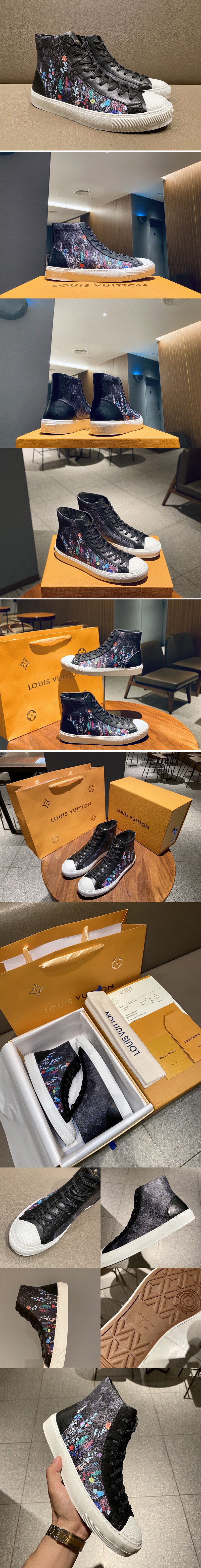 Replica Louis Vuitton 1A7R2F LV Tattoo sneaker boot in dark-gray Monogram Eclipse canvas