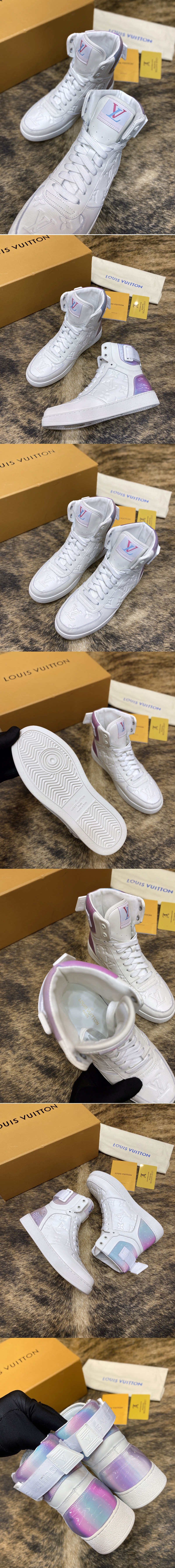 Replica Louis Vuitton 1A7S6B LV Rivoli sneaker boot in White Monogram-embossed grained calf leather