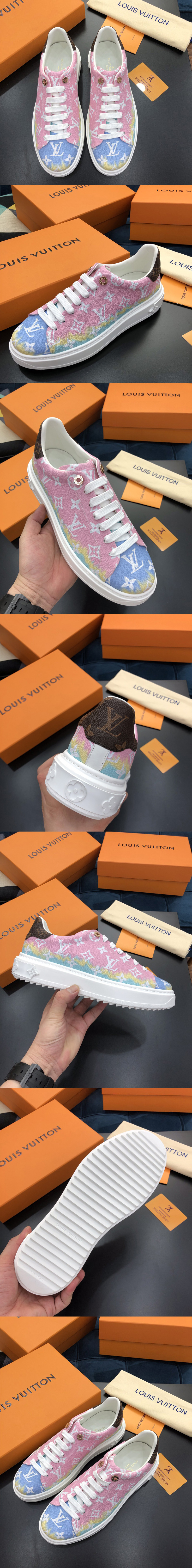 Replica Louis Vuitton 1A7ULX LV Escale Time Out sneaker in Pink Patent Monogram canvas
