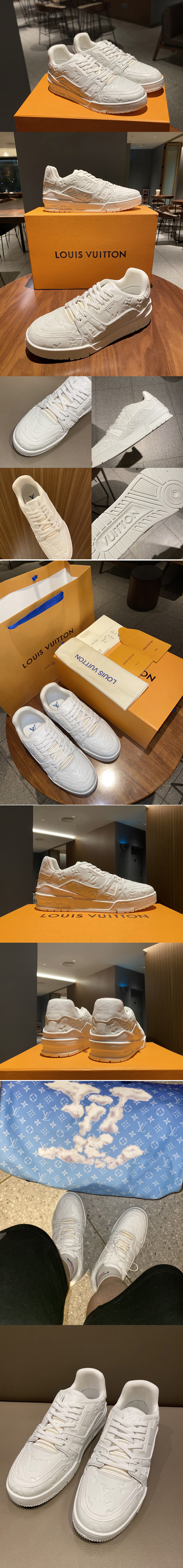 Replica Louis Vuitton 1A7WER LV Trainer sneaker in White Monogram-embossed grained calf leather