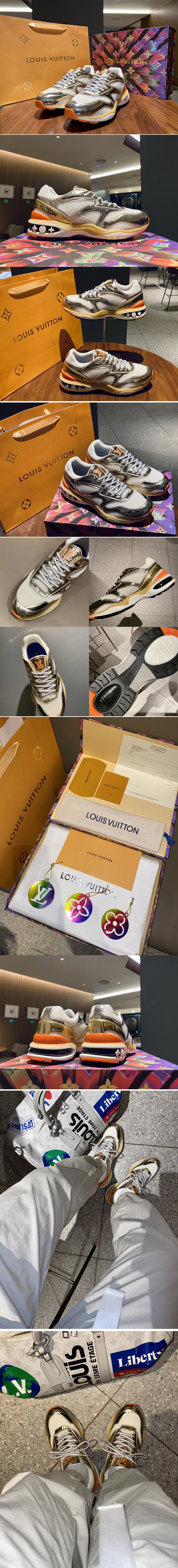 Replica Louis Vuitton 1A7WKY LV Trail sneaker in Gold Metallic leather and mesh