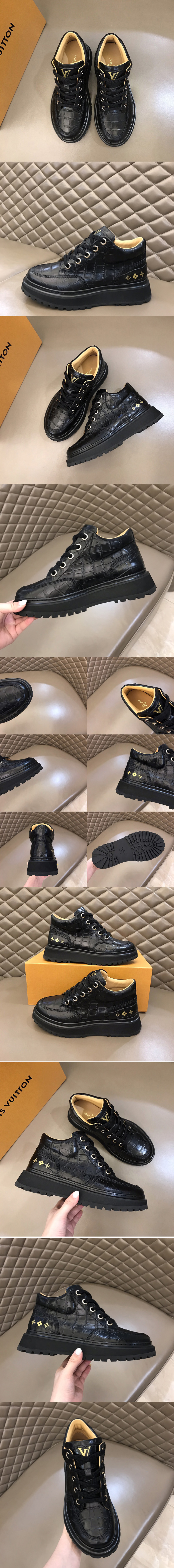 Replica Louis Vuitton 1A7WLH LV Abbesses derby Shoe in Black Crocodile Print Glazed calf leather