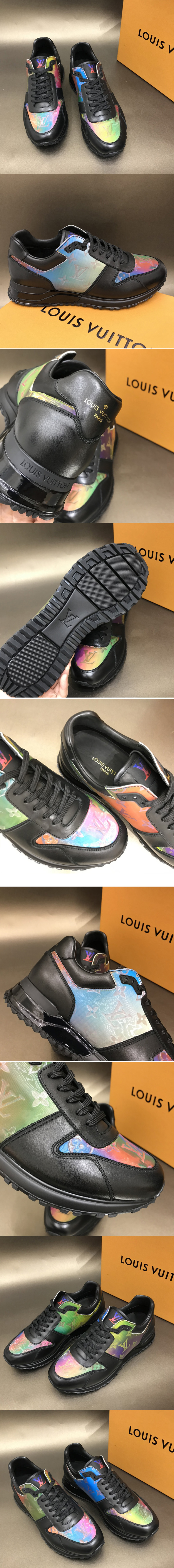 Replica Louis Vuitton 1A7YKE LV Run Away sneaker in Black Calf leather and iridescent Monogram textile