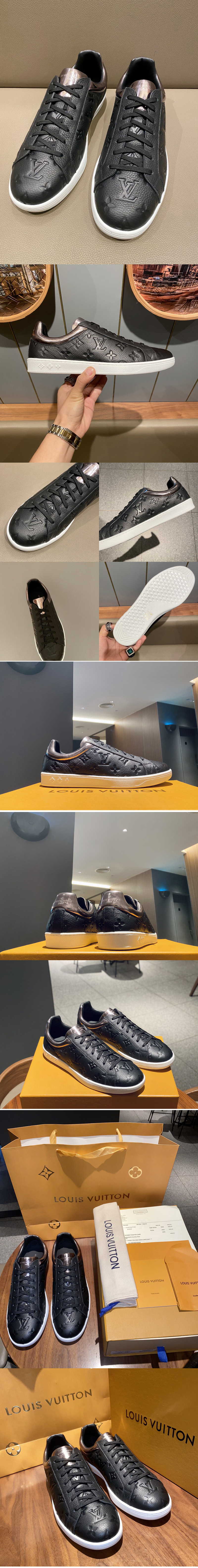 Replica Louis Vuitton 1A80XY Luxembourg sneaker in Black Monogram-embossed grained calf leather