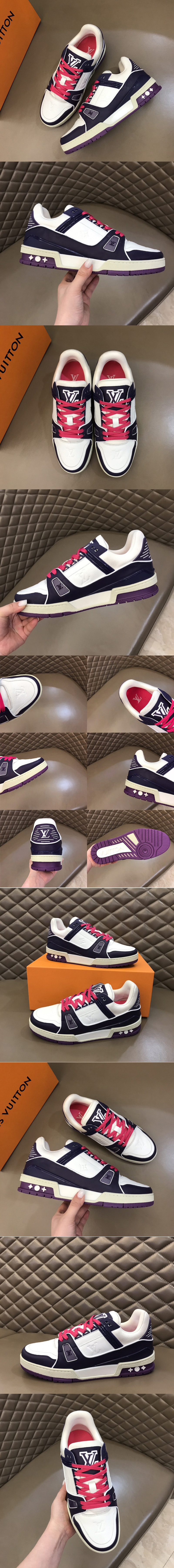Replica Louis Vuitton 1A813G LV Trainer sneaker in Purple/White calf leather
