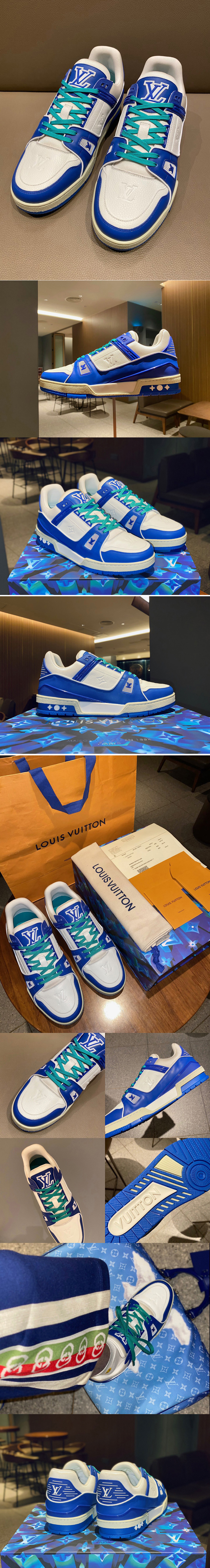 Replica Louis Vuitton 1A813Y LV Trainer sneaker in Blue/White calf leather