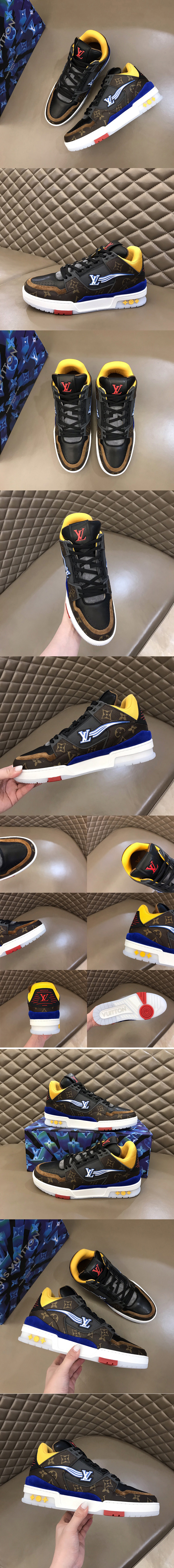 Replica Louis Vuitton 1A8AAS LV Trainer sneaker in Monogram canvas, mesh and suede calf leather