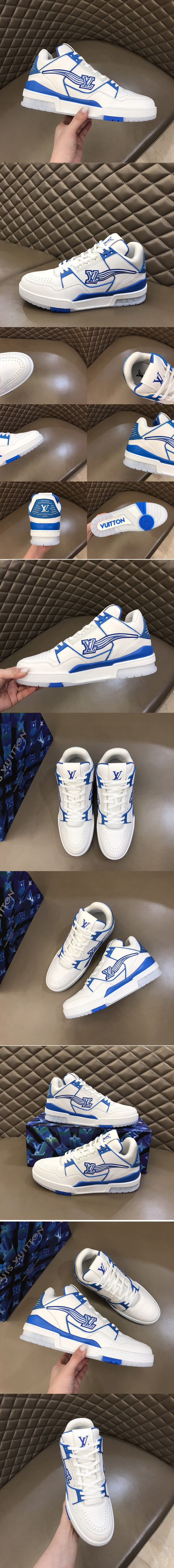 Replica Louis Vuitton 1A8AGO LV Trainer sneaker in Azur Blue With White Calf leather