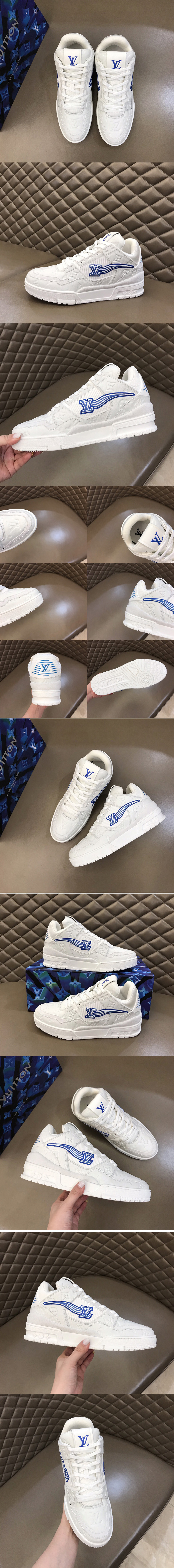 Replica Louis Vuitton 1A8AGO LV Trainer sneaker in Azur Blue With White Calf leather