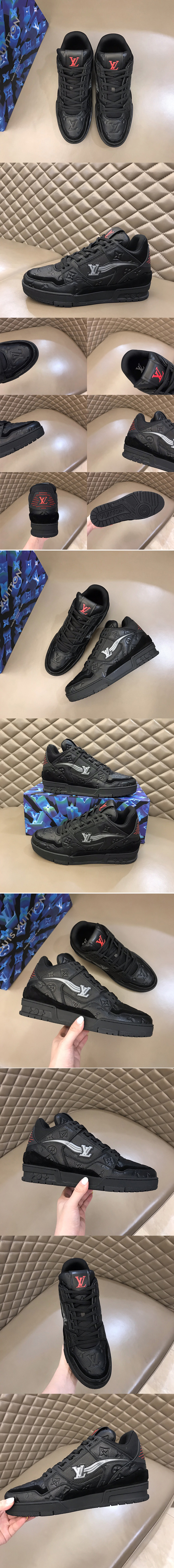 Replica Louis Vuitton 1A8AGO LV Trainer sneaker in Black Calf leather