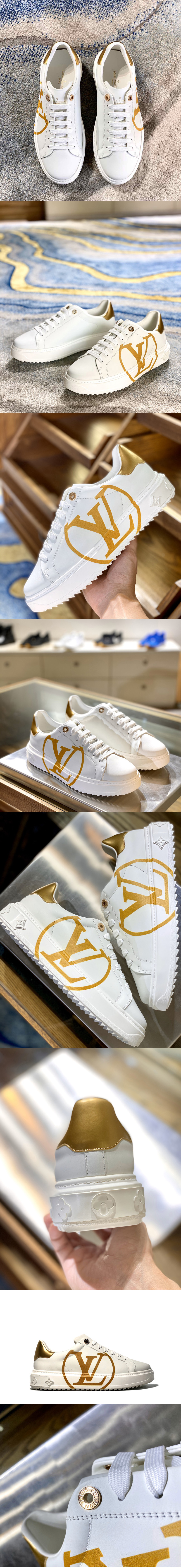 Replica Louis Vuitton 1A8NIH LV Rivoli sneaker in white calf leather with an oversized LV Circle signature
