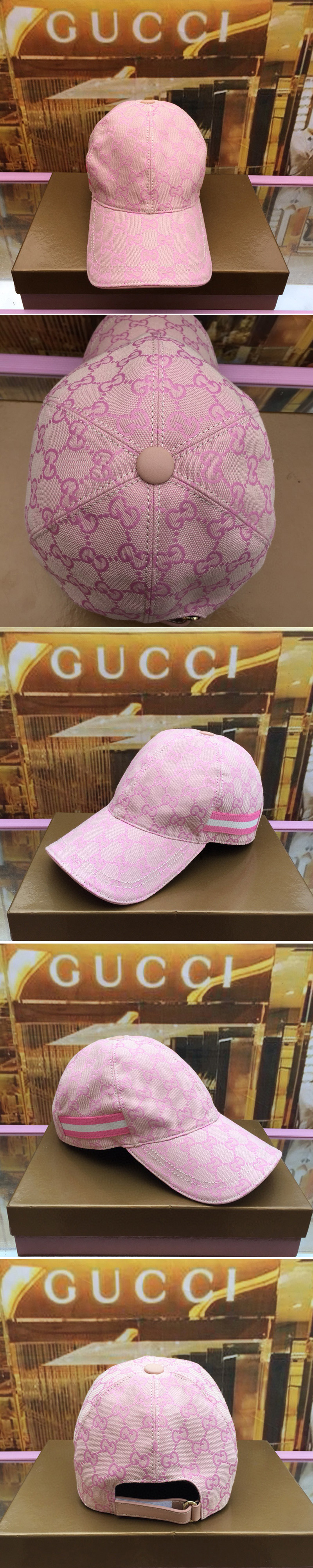 Replica Gucci 200035 Original GG canvas baseball hat with Web In Pink Original GG