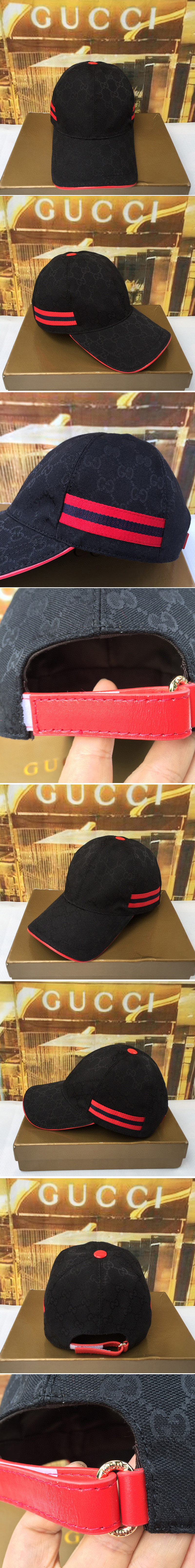 Replica Gucci 200035 Original GG canvas baseball hat with Red/Blue Web In Black Original GG