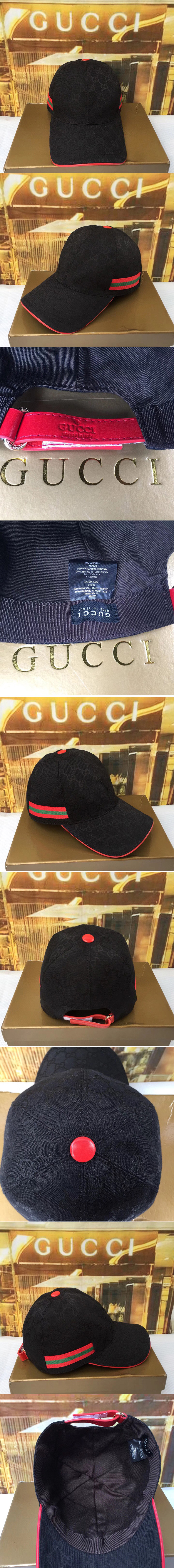 Replica Gucci 200035 Original GG canvas baseball hat with Red/Green Web In Black Original GG