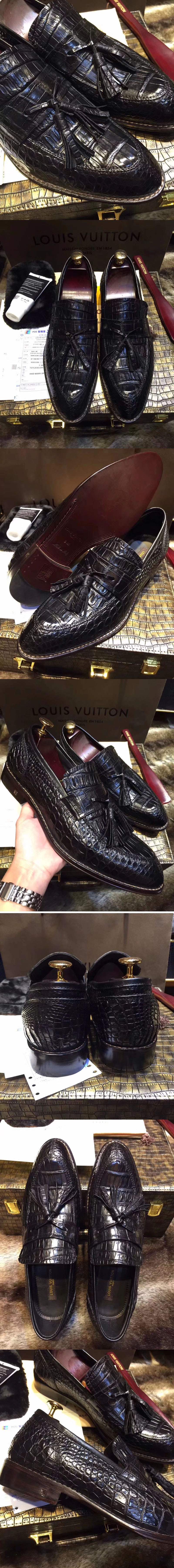 Replica Louis Vuitton Original Crocodile Leather Loafer and Shoes Black