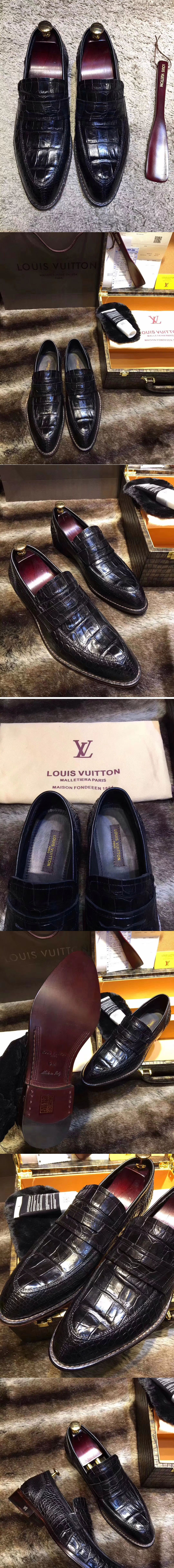 Replica Louis Vuitton Original Crocodile Leather Loafer and Shoes Black
