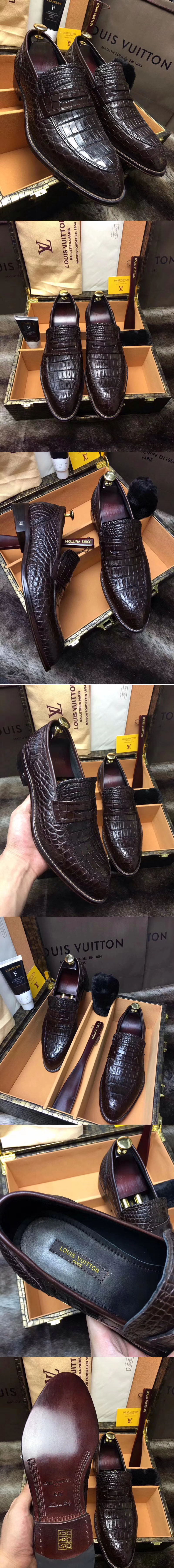 Replica Louis Vuitton Original Crocodile Leather Loafer and Shoes Brown
