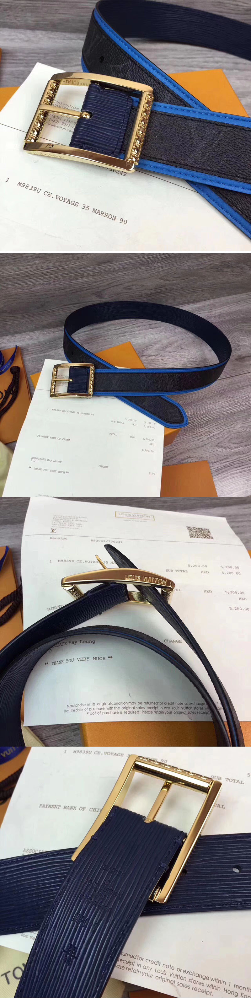 Replica Louis Vuitton MP019U Reverso 40mm Epi Leather Belts Gold Buckle