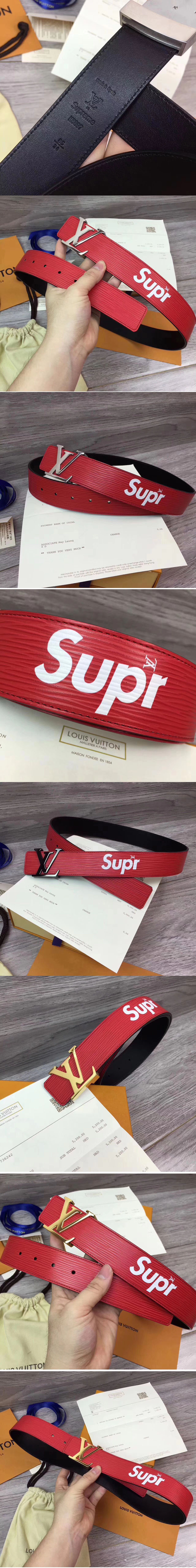 Replica Louis Vuitton X Supreme LV Initiales 40 MM Epi Leather Belt Red