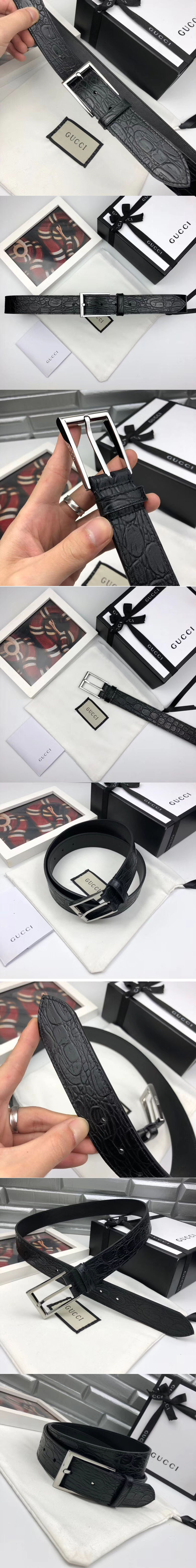 Replica Gucci Crocodile 35mm belt with Rectangular buckle Black