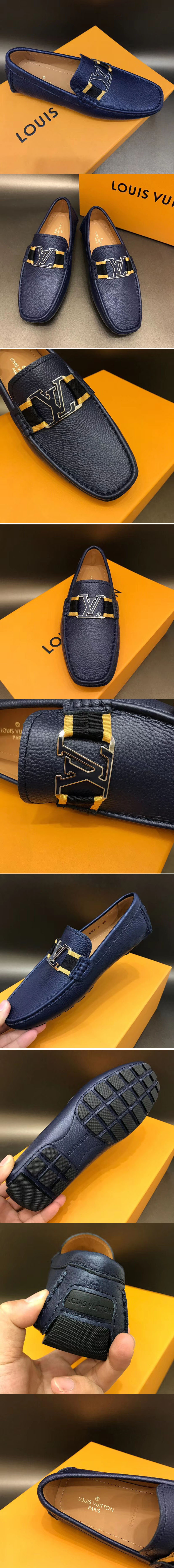 Replica Louis Vuitton LV Monte Carlo Moccasin Shoes Blue Calf Leather