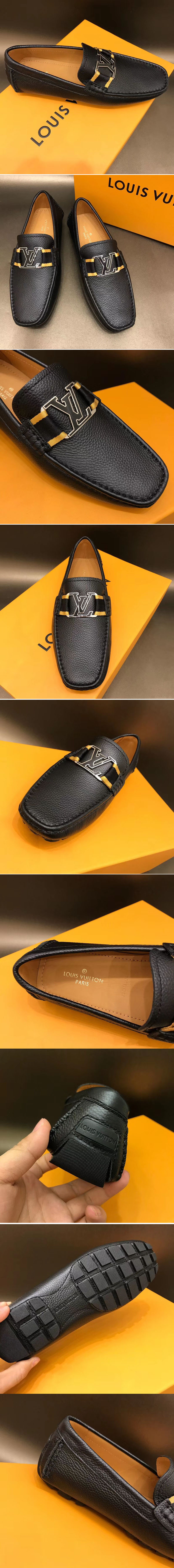Replica Louis Vuitton LV Monte Carlo Moccasin Shoes Black and Yellow Calf Leather