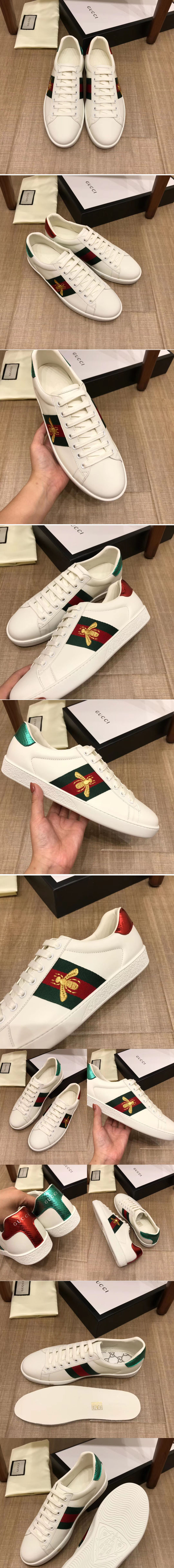 Replica Gucci ‎429446 Ace embroidered sneaker With Bee White Leather Mens and Women Size