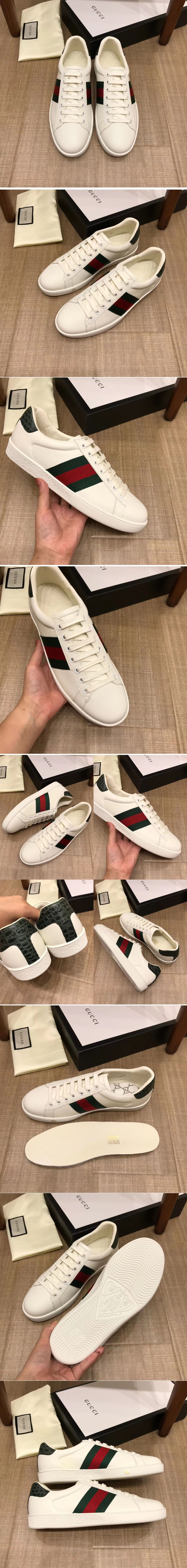 Replica Gucci ‎386750 Ace embroidered sneaker White Leather Mens and Women Size