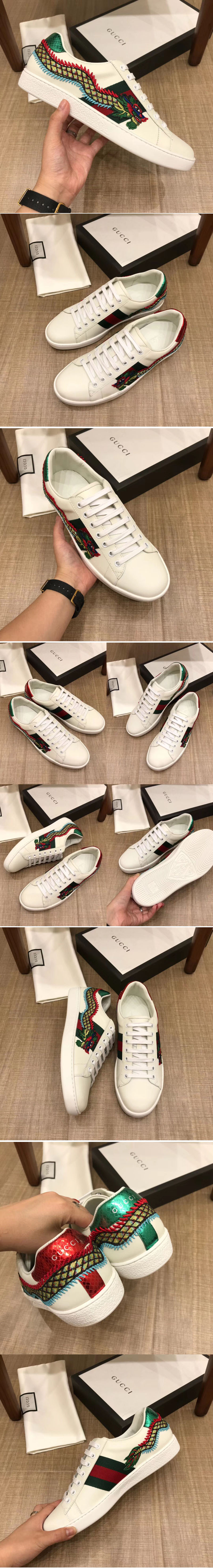 Replica Gucci Ace embroidered sneaker With Embroidered Dragon White Leather Mens and Women Size