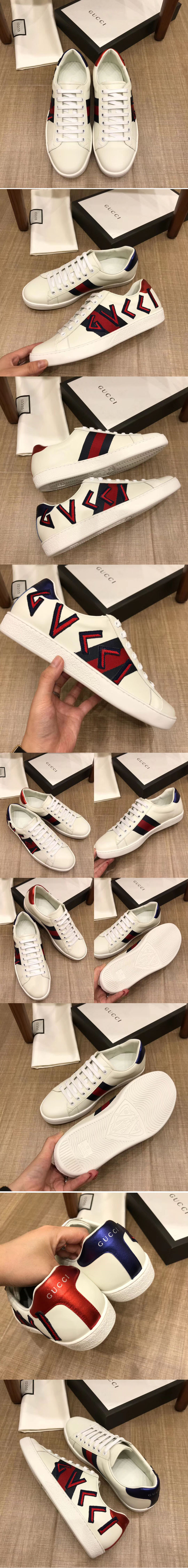 Replica Gucci Ace embroidered sneaker White Leather Mens and Women Size
