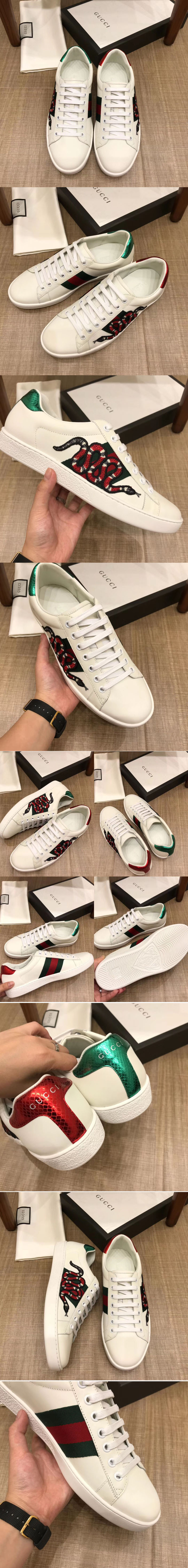 Replica Gucci 456230 Ace embroidered sneaker With Embroidered Kingsnake White Leather Mens and Women Size
