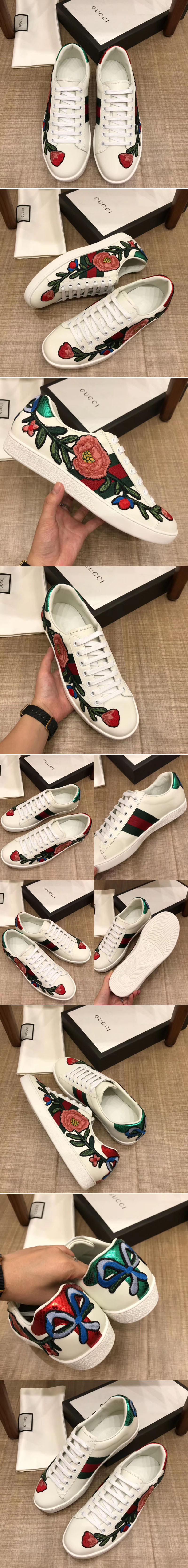 Replica Gucci ‎431917 Ace embroidered sneaker embroidered floral White Leather Mens and Women Size