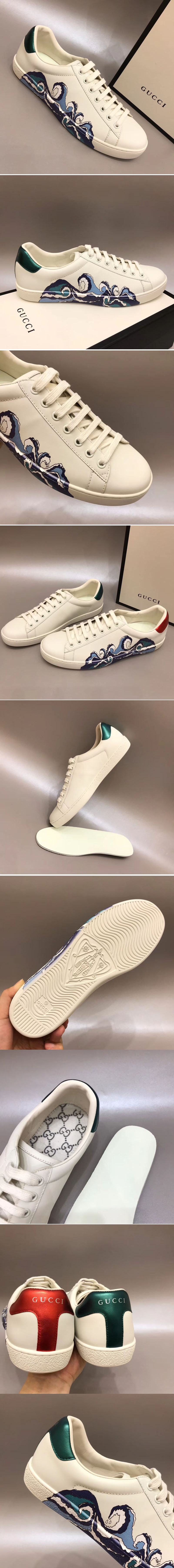 Replica Gucci Ace sneaker with Interlocking G Shoes Women and Mens White Leather