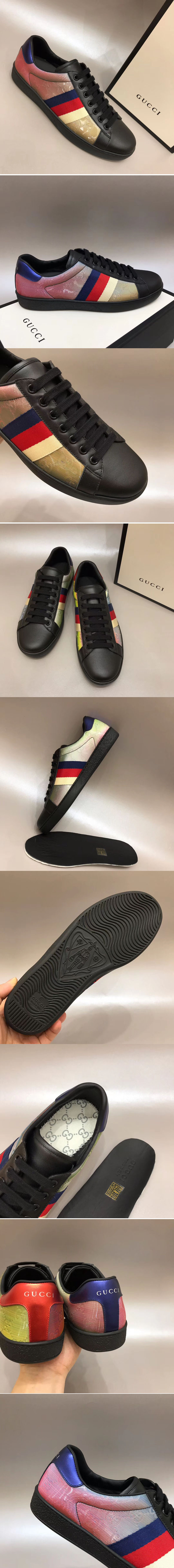 Replica Gucci Ace sneaker with Interlocking G Shoes Women and Mens Blue/Red/White Web Leather