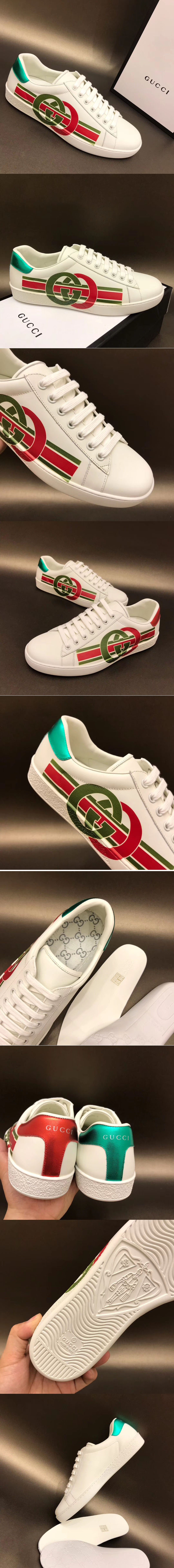 Replica Gucci 576136 Ace sneaker with Interlocking G Shoes Women and Mens White Leather