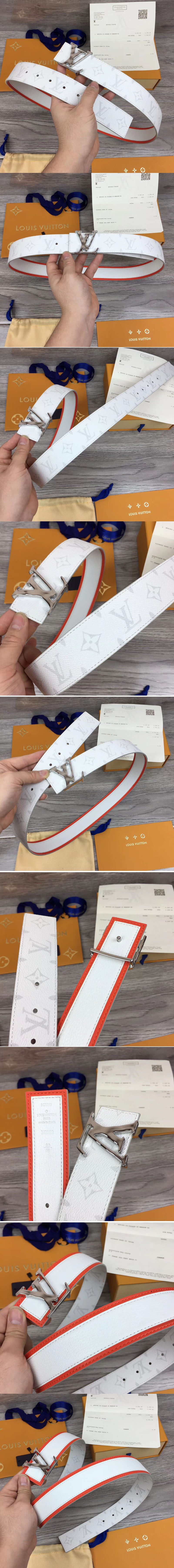 Replica Louis Vuitton M0158V LV Initiales 40mm Reversible Belt White Monogram Canvas and Taiga leather Silver LV Buckle