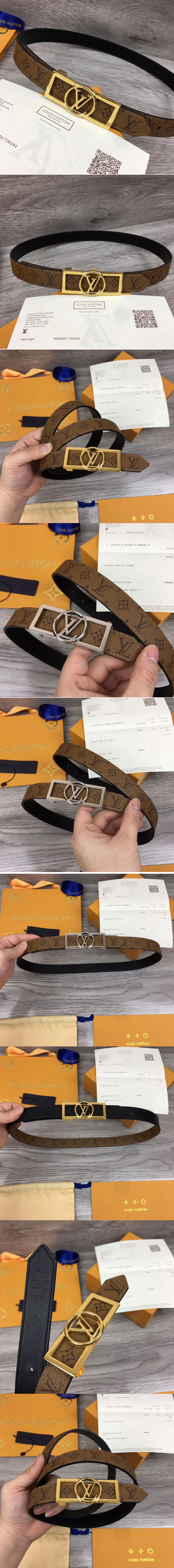 Replica Louis Vuitton M0203U LV Dauphine 25mm Reversible belts Monogram Canvas/Black Gold/Silver Buckle