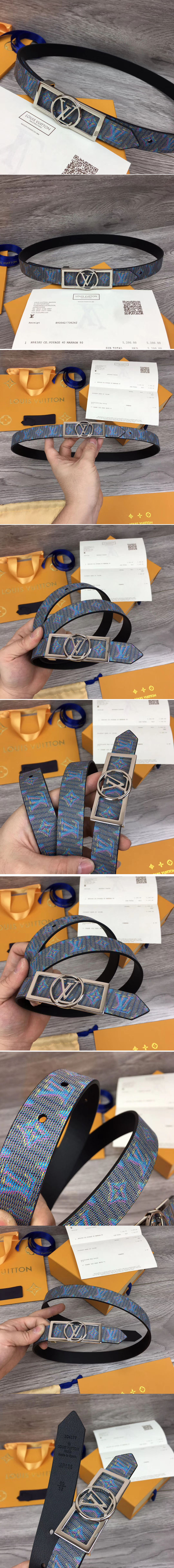 Replica Louis Vuitton MP136W LV Dauphine 25mm Reversible belts Blue/Navy Blue Monogram LV POP Print Silver Buckle