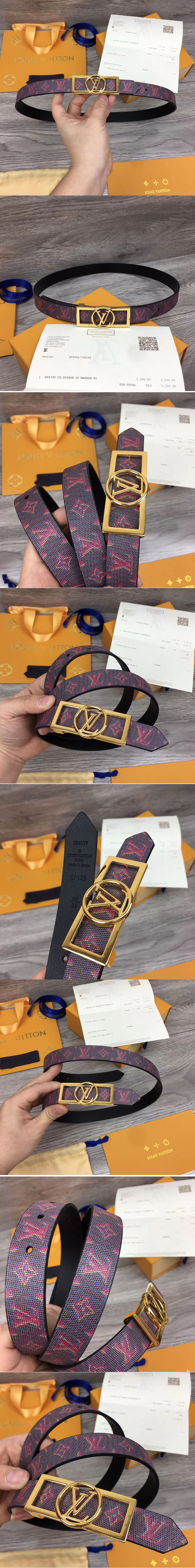 Replica Louis Vuitton MP139W LV Dauphine 25mm Reversible belts Pink/Black Monogram LV POP Print Gold Buckle