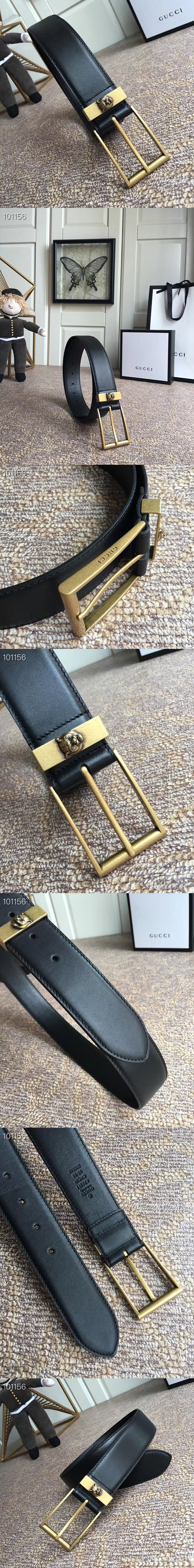 Replica Gucci 474811 4cm Leather belt Gold buckle in Black leather