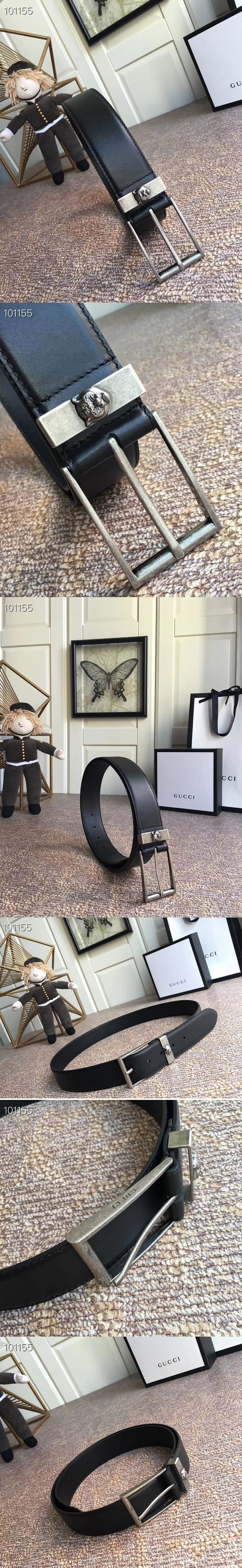 Replica Gucci 474811 4cm Leather belt Silver buckle in Black leather