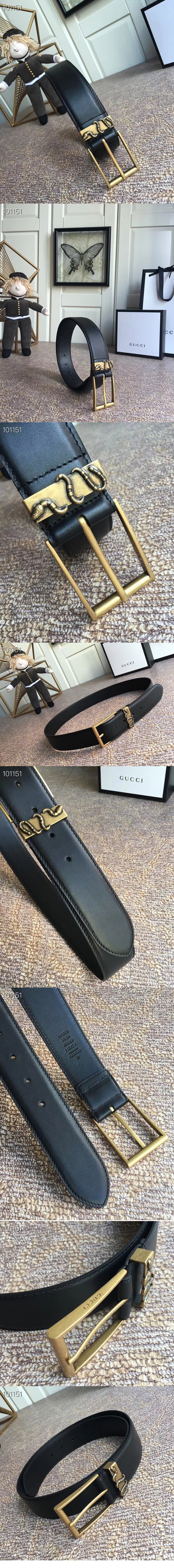Replica Gucci 474811 4cm Leather belt Gold snake buckle in Black leather