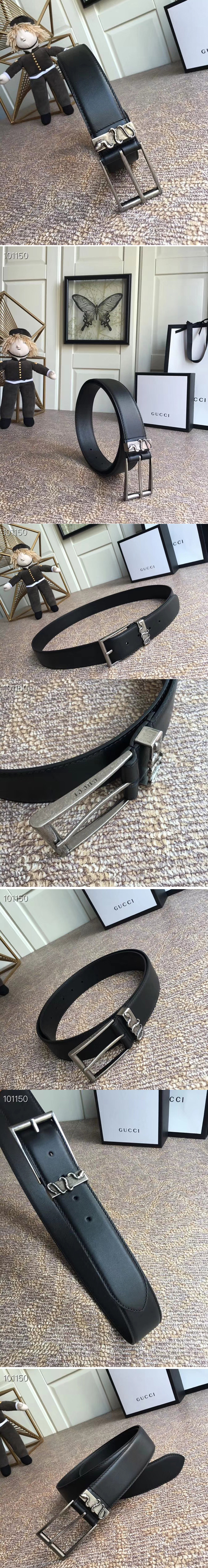 Replica Gucci 474811 4cm Leather belt Silver snake buckle in Black leather