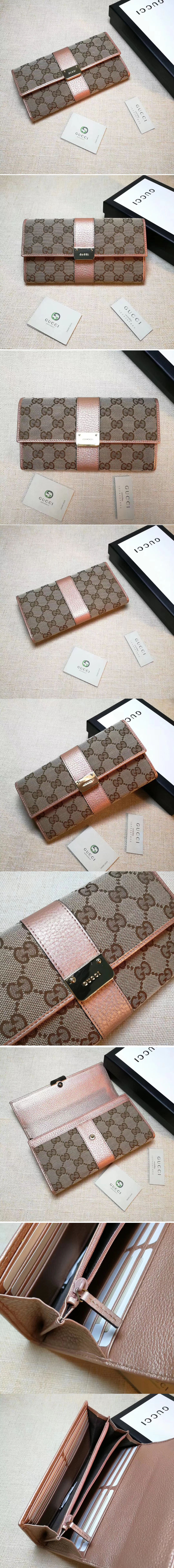 Replica Gucci 233028 Continental GG Fabric with Leather Wallet Pink