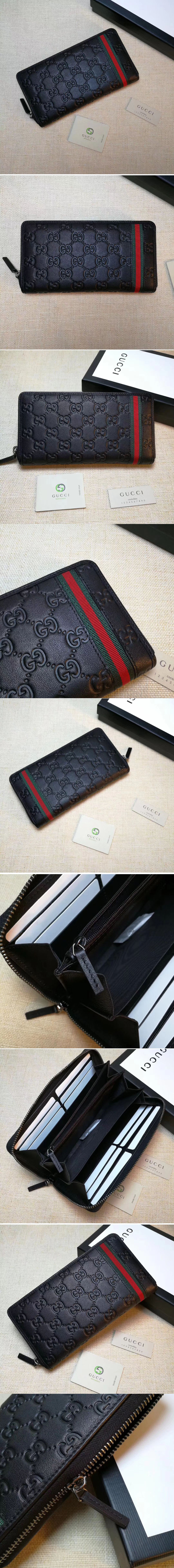 Replica Gucci 291105 Guccissima Leather Web Zip Around Wallet Black