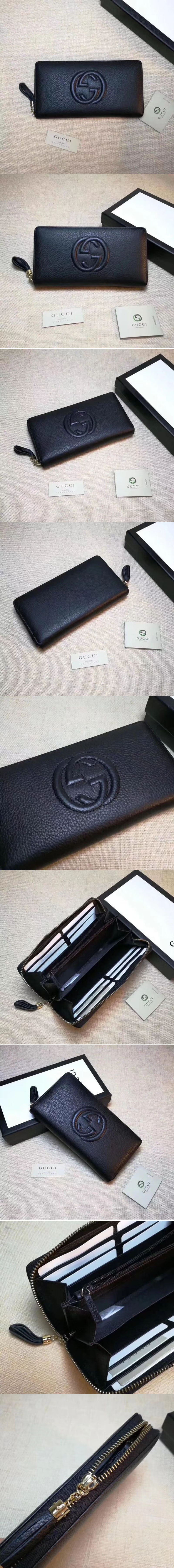 Replica Gucci 308004 Soho Original Leather Zip Around Wallets Black