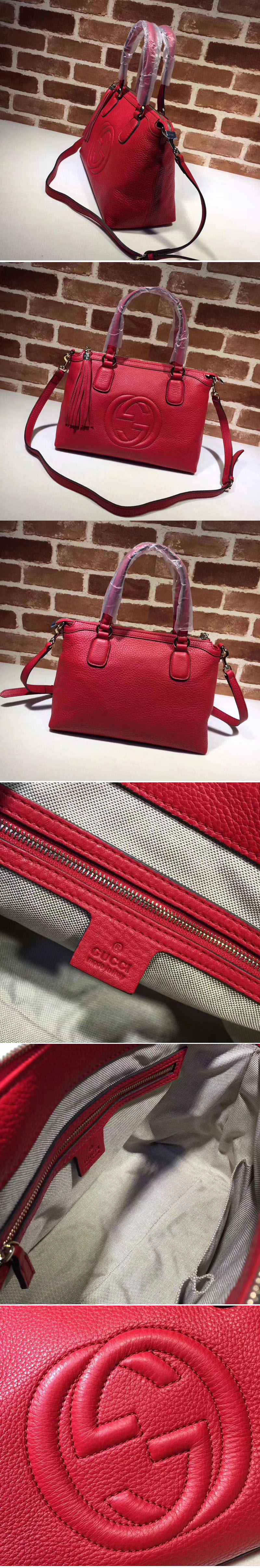 Replica Gucci 308362 Calf Leather Soho Top Handle Bags Red