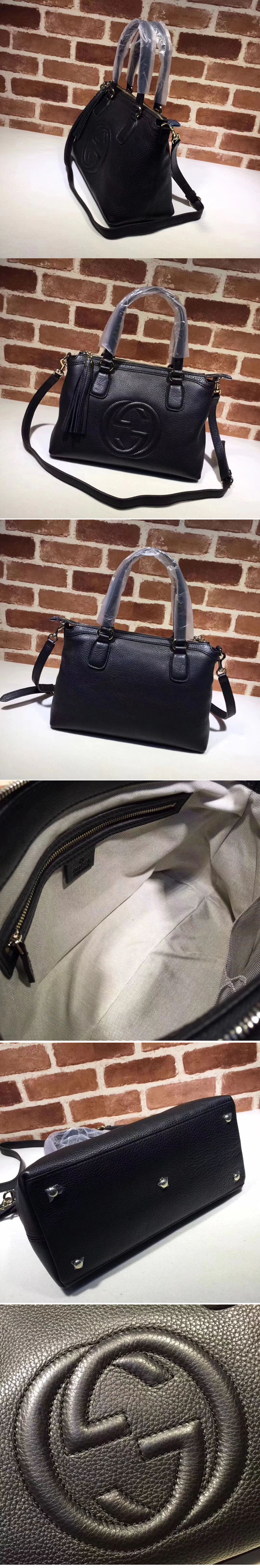 Replica Gucci 308362 Calf Leather Soho Top Handle Bags Black